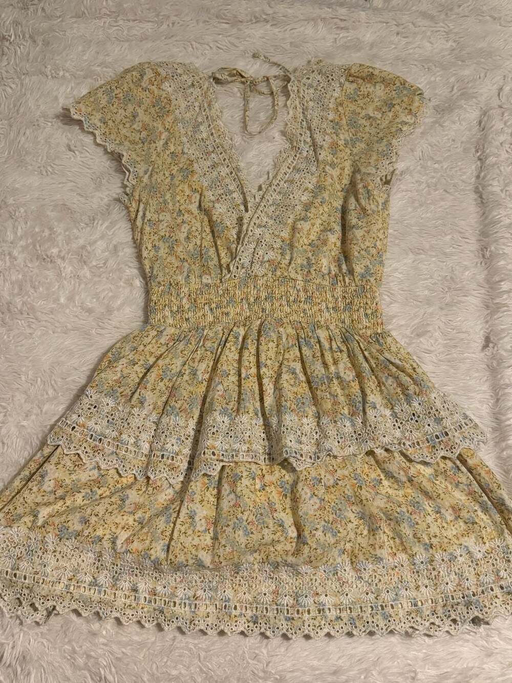 American Eagle Yellow Floral Layered Lace Boho Mini Dress - Picture 11 of 11